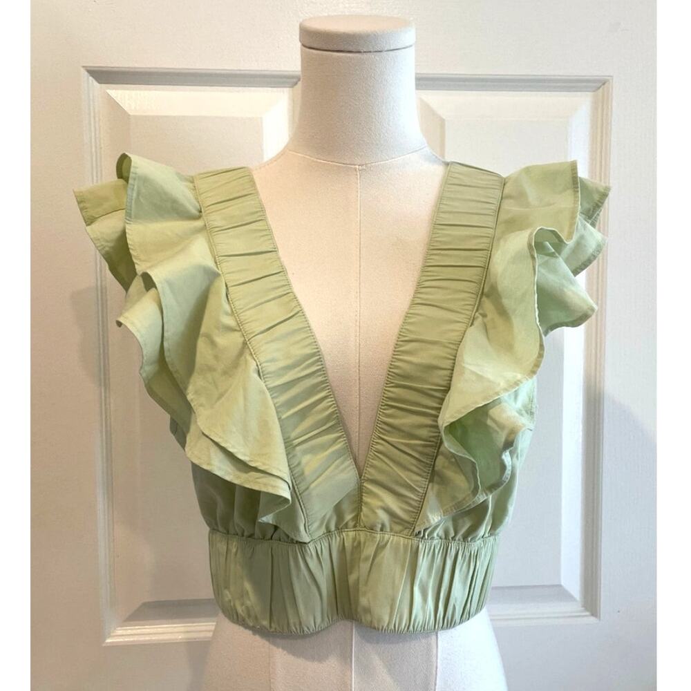 Abercrombie & Fitch Light Green Ruffle Crop Top Size Medium